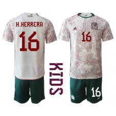 Mexiko Hector Herrera #16 Bortaställ Barn VM 2022 Korta ärmar (+ Korta byxor)